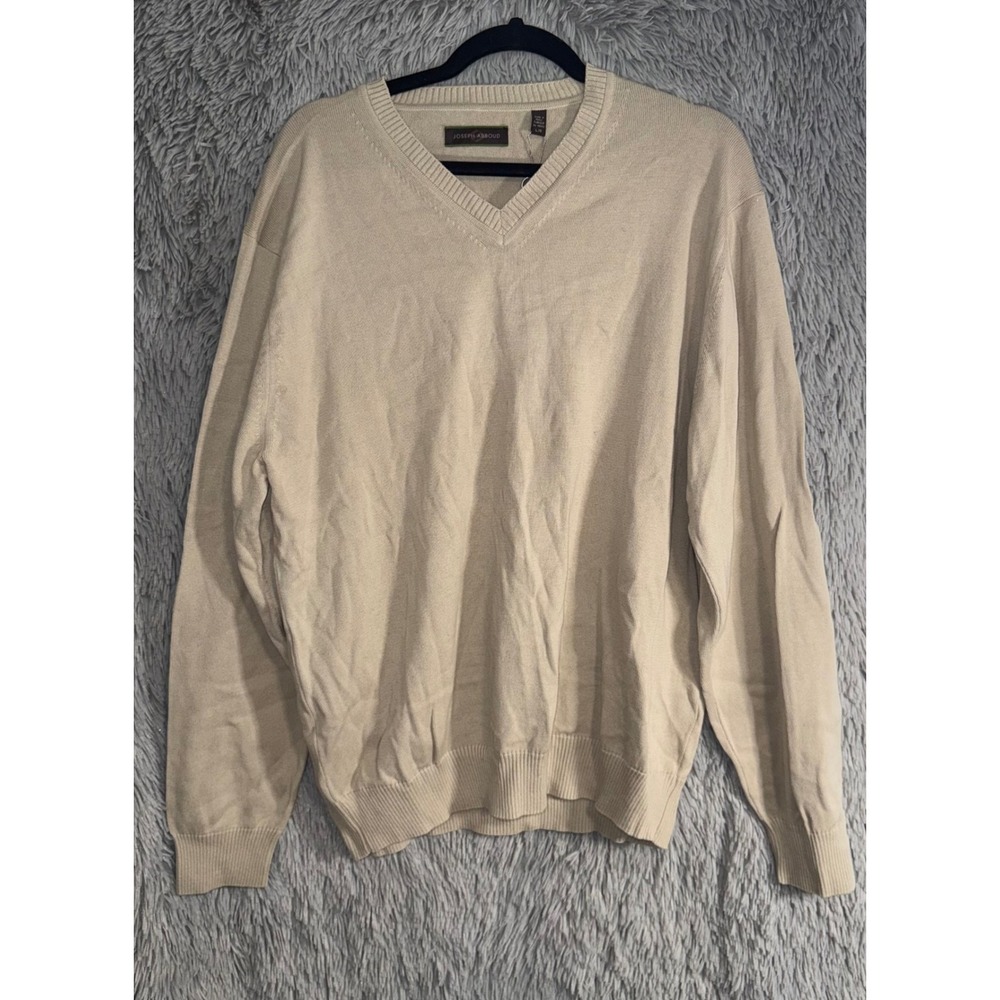 Joseph Abboud Mens V Neck Long Sleeve Sweater Beige Cotton L/G